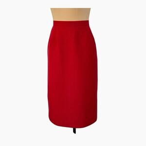 Joan Leslie Midi Pencil Skirt Size 14 Red Linen Blend Back Zip Lined Classic Vtg